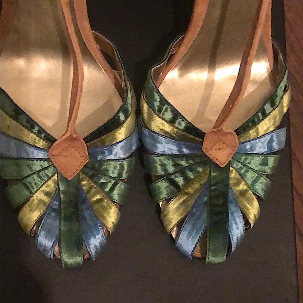 NEVER WORN Blue/Green suede heels.